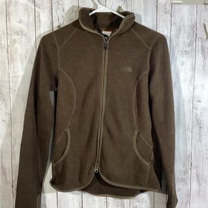 North Face Brown Fleece Full Zip Jacket Womens Small Pockets Thumb Holes